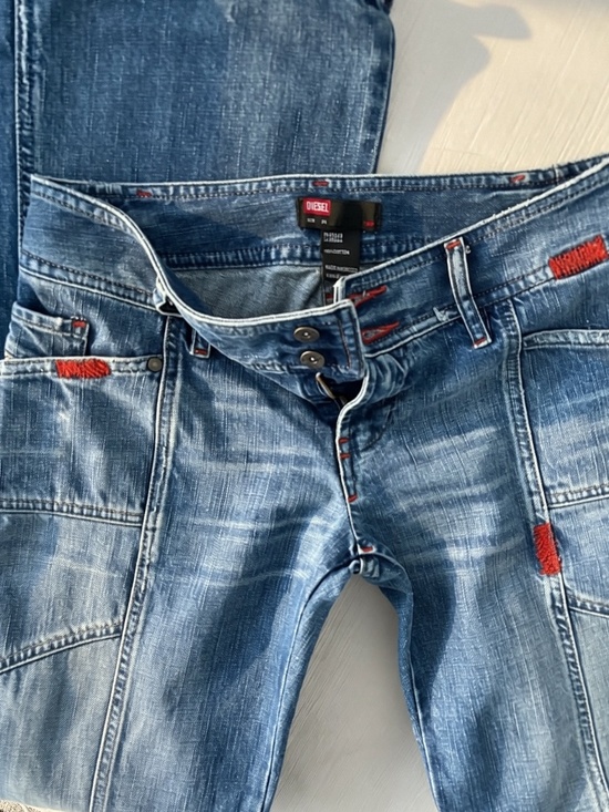 Diesel Denim - Diesel Women's Boot Cut Jeans in Faded Blue with Red Accent